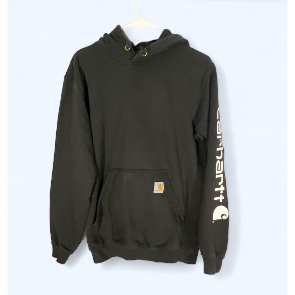 Carhartt Hoodie Sweatshirt Adult Small Black Logo Spellout Pullover Mens